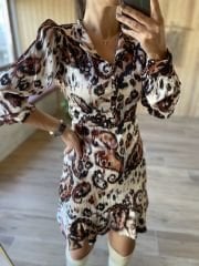 Leo düğme detaylı saten elbise