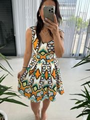 Mc 5874 Sarı Renk Geçişli Kalp Yaka Elbise