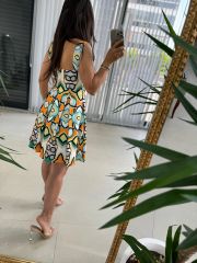 Mc 5874 Sarı Renk Geçişli Kalp Yaka Elbise