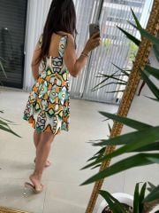 Mc 5874 Sarı Renk Geçişli Kalp Yaka Elbise