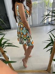 Mc 5874 Sarı Renk Geçişli Kalp Yaka Elbise