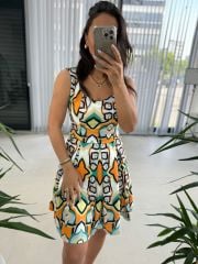 Mc 5874 Sarı Renk Geçişli Kalp Yaka Elbise