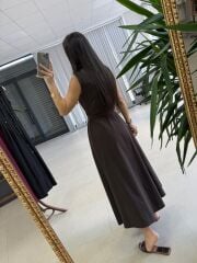 My 3922 Gold Tokalı Düğmeli Kahve Elbise