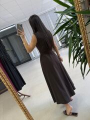 My 3922 Gold Tokalı Düğmeli Kahve Elbise