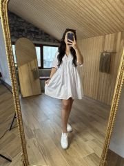 Kısa kollu beyaz poplin elb