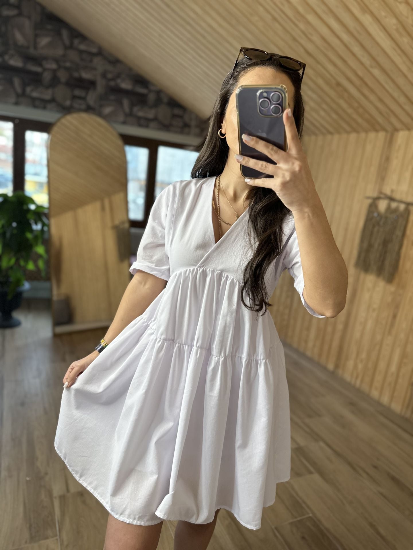 Kısa kollu beyaz poplin elb