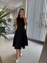 My 3715 Siyah Kemerli Midi Elbise
