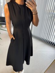 My 3715 Siyah Kemerli Midi Elbise