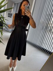 My 3715 Siyah Kemerli Midi Elbise