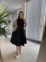 My 3715 Siyah Kemerli Midi Elbise