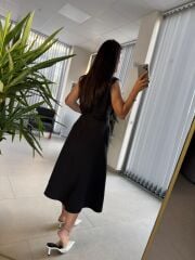 My 3715 Siyah Kemerli Midi Elbise