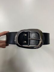 0744 Oval Büyük Tokalı Gümüş Siyah Kemer