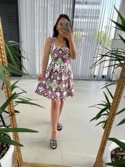 Mc 5874 Fuşya Renk Geçişli Kalp Yaka Elbise