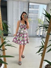 Mc 5874 Fuşya Renk Geçişli Kalp Yaka Elbise