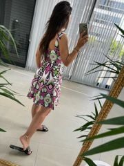 Mc 5874 Fuşya Renk Geçişli Kalp Yaka Elbise