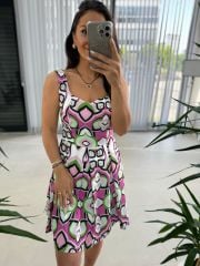 Mc 5874 Fuşya Renk Geçişli Kalp Yaka Elbise