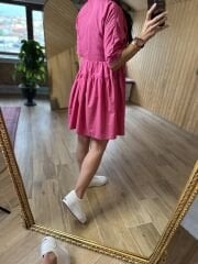 Kısa kollu pembe poplin elbise