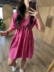 Kısa kollu pembe poplin elbise