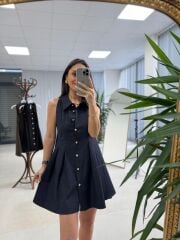 Kd 7849 Pileli Denim Gömlek Elbise