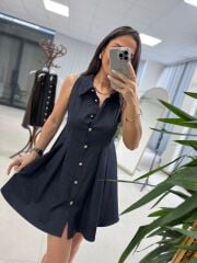 Kd 7849 Pileli Denim Gömlek Elbise