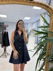 Kd 7849 Pileli Denim Gömlek Elbise