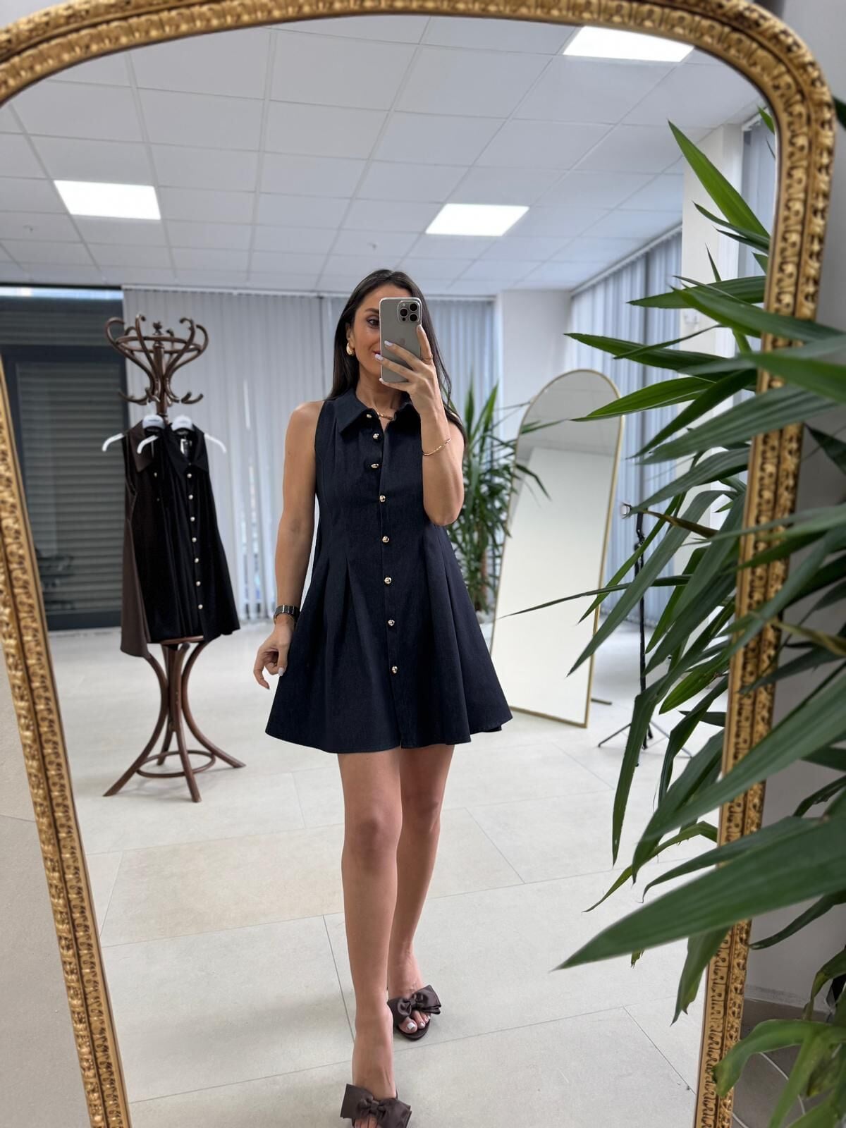 Kd 7849 Pileli Denim Gömlek Elbise