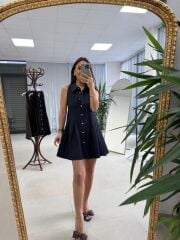 Kd 7849 Pileli Denim Gömlek Elbise