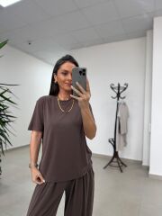 İv 26063 Bisiklet Yaka Modal Kahve Tişört