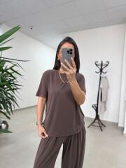 İv 26063 Bisiklet Yaka Modal Kahve Tişört