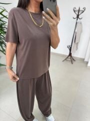 İv 26063 Bisiklet Yaka Modal Kahve Tişört