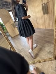 Kısa kollu siyah poplin elbise