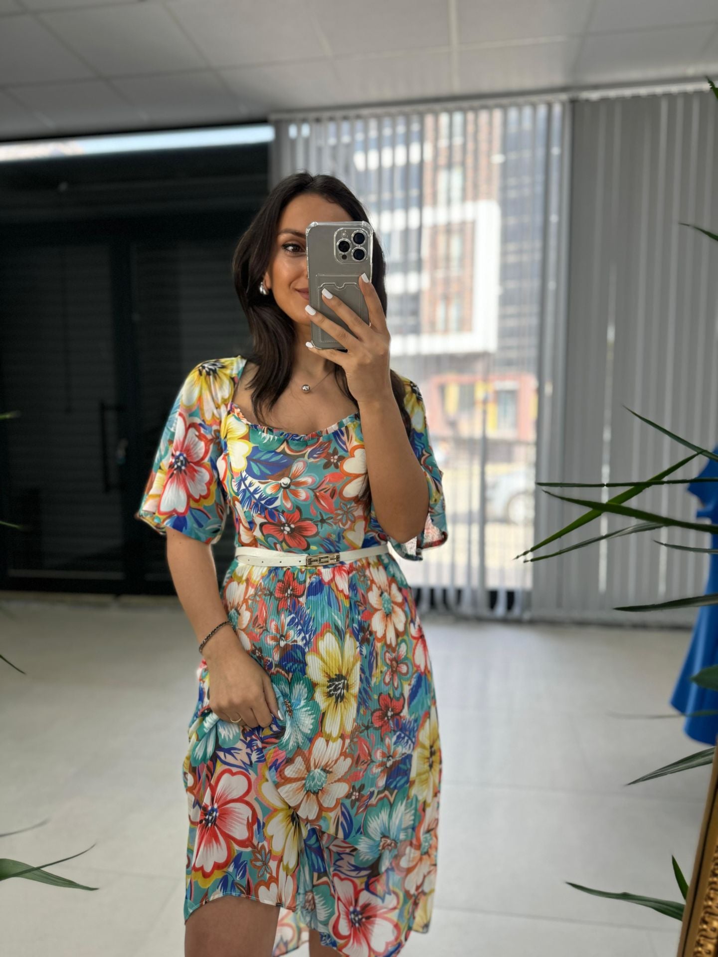 Mc 5766 Sırt Dekolteli Turuncu Geçişli Şifon Elbise