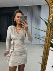 Sg Drapeli Taş Kadife Elbise