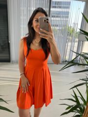 Mc 5874 Turuncu Kalp Yaka Elbise