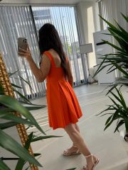 Mc 5874 Turuncu Kalp Yaka Elbise