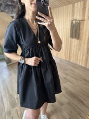 Kısa kollu siyah poplin elbise