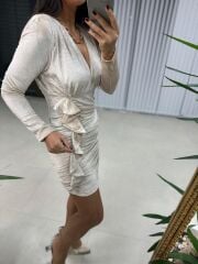 Sg Drapeli Taş Kadife Elbise