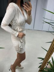 Sg Drapeli Taş Kadife Elbise