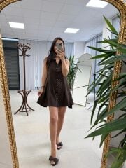 Kd 7849 Pileli Kahve Gömlek Elbise