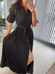 Dr 8326 Tasarım Maksiboy Siyah Gömlek Elbise