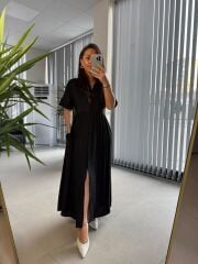 Dr 8326 Tasarım Maksiboy Siyah Gömlek Elbise