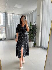 Bb 28771 Siyah Puantiyeli Kuşaklı Elbise