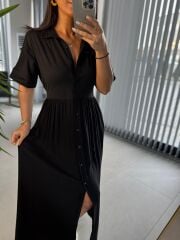 Dr 8326 Tasarım Maksiboy Siyah Gömlek Elbise