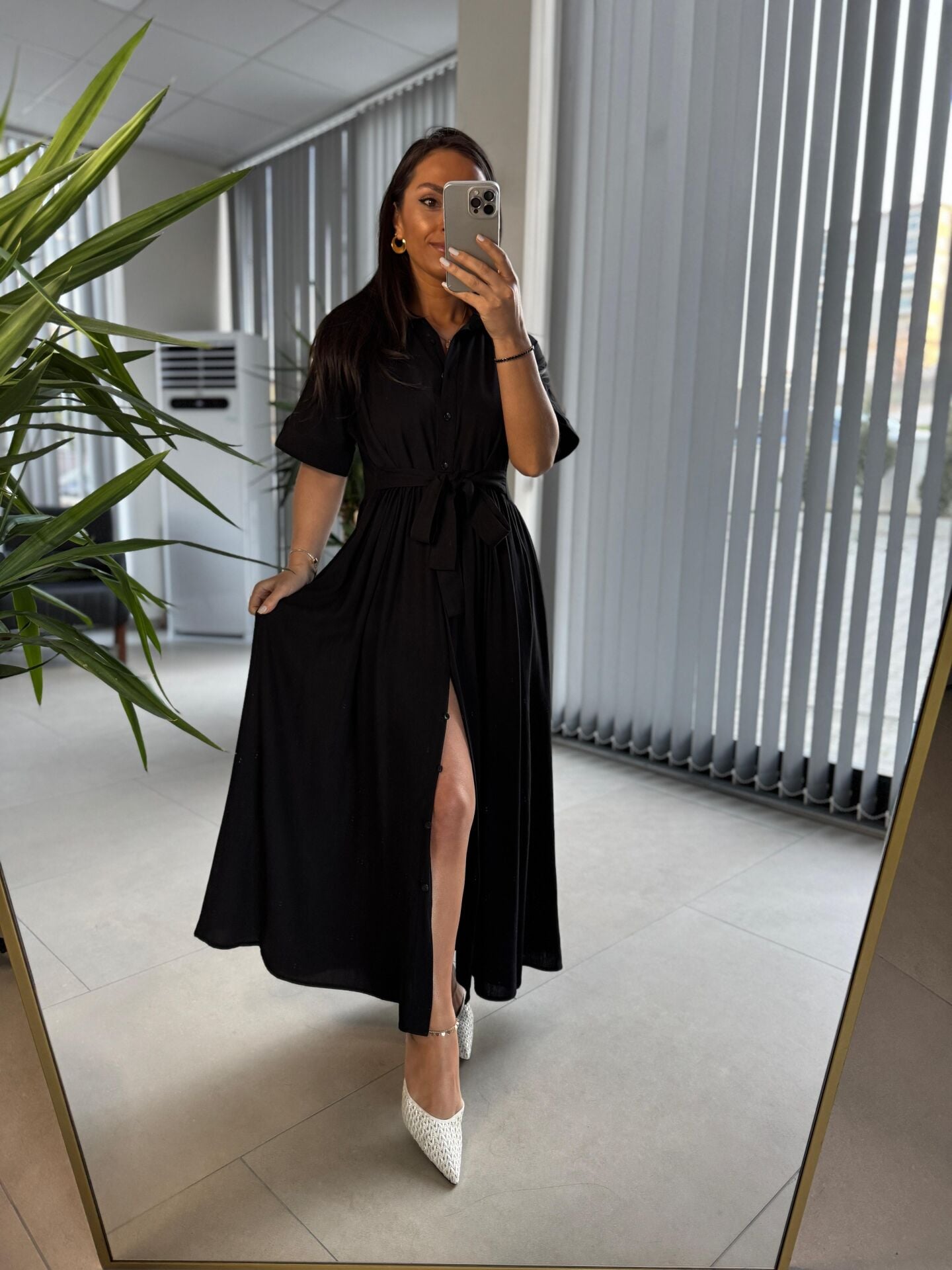 Dr 8326 Tasarım Maksiboy Siyah Gömlek Elbise