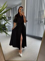 Dr 8326 Tasarım Maksiboy Siyah Gömlek Elbise