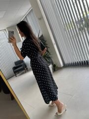 Bb 28771 Siyah Puantiyeli Kuşaklı Elbise