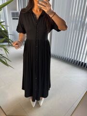 Dr 8326 Tasarım Maksiboy Siyah Gömlek Elbise