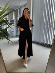 Dr 8326 Tasarım Maksiboy Siyah Gömlek Elbise