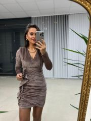 Sg Drapeli Vizon Kadife Elbise