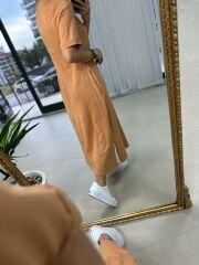Dr 2081 Camel Cepli Penye Elbise